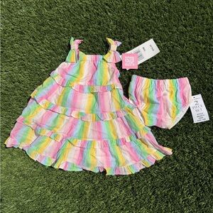 NWT Rare Editions Rainbow Ruffle Dress & Bloomer Set Girls 18M